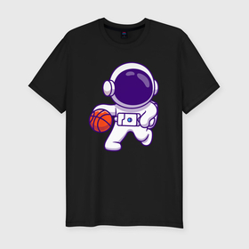 Мужская футболка хлопок Slim с принтом Баскетболист космонавт в Тюмени, 92% хлопок, 8% лайкра | приталенный силуэт, круглый вырез ворота, длина до линии бедра, короткий рукав | Тематика изображения на принте: 
