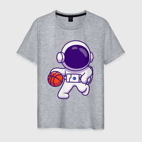 Мужская футболка хлопок с принтом Баскетболист космонавт в Тюмени, 100% хлопок | прямой крой, круглый вырез горловины, длина до линии бедер, слегка спущенное плечо. | Тематика изображения на принте: 