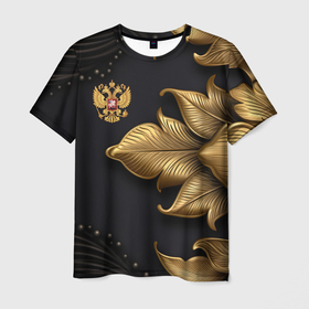 Мужская футболка 3D с принтом Золотой    герб    России в Новосибирске, 100% полиэфир | прямой крой, круглый вырез горловины, длина до линии бедер | 