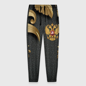 Мужские брюки 3D с принтом Золотой герб России и объемные узоры , 100% полиэстер | манжеты по низу, эластичный пояс регулируется шнурком, по бокам два кармана без застежек, внутренняя часть кармана из мелкой сетки | 