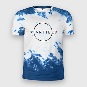 Мужская футболка 3D Slim с принтом Starfield blue space в Курске, 100% полиэстер с улучшенными характеристиками | приталенный силуэт, круглая горловина, широкие плечи, сужается к линии бедра | 