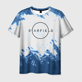 Мужская футболка 3D с принтом Starfield blue space в Курске, 100% полиэфир | прямой крой, круглый вырез горловины, длина до линии бедер | Тематика изображения на принте: 