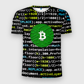 Мужская футболка 3D Slim с принтом Bitcoin сатоши в Екатеринбурге, 100% полиэстер с улучшенными характеристиками | приталенный силуэт, круглая горловина, широкие плечи, сужается к линии бедра | 