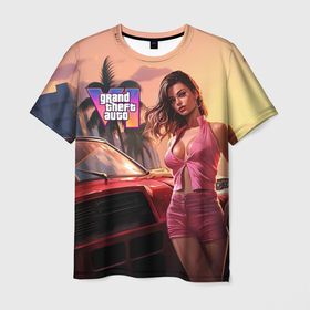 Мужская футболка 3D с принтом GTA 6 girl vice city в Белгороде, 100% полиэфир | прямой крой, круглый вырез горловины, длина до линии бедер | Тематика изображения на принте: 