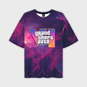 Мужская футболка oversize 3D с принтом GTA 6 summer logo в Курске,  |  | Тематика изображения на принте: 