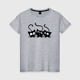 Женская футболка хлопок с принтом Три чёрных котёнка в Белгороде, 100% хлопок | прямой крой, круглый вырез горловины, длина до линии бедер, слегка спущенное плечо | 