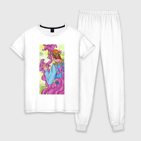 Женская пижама хлопок с принтом Хуманизация Лета в Петрозаводске, 100% хлопок | брюки и футболка прямого кроя, без карманов, на брюках мягкая резинка на поясе и по низу штанин | 
