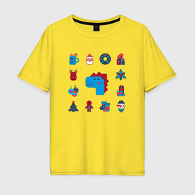 Мужская футболка хлопок Oversize с принтом Китайский дракон и новогодние символы в Тюмени, 100% хлопок | свободный крой, круглый ворот, “спинка” длиннее передней части | 