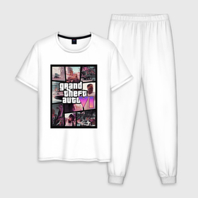Мужская пижама хлопок с принтом Gta 6 poster в Белгороде, 100% хлопок | брюки и футболка прямого кроя, без карманов, на брюках мягкая резинка на поясе и по низу штанин
 | Тематика изображения на принте: 
