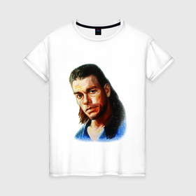 Женская футболка хлопок с принтом Жан Клод  Ван Дамм в Петрозаводске, 100% хлопок | прямой крой, круглый вырез горловины, длина до линии бедер, слегка спущенное плечо | 