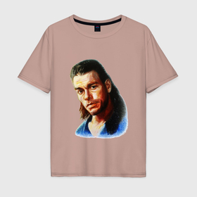 Мужская футболка хлопок Oversize с принтом Жан Клод  Ван Дамм в Санкт-Петербурге, 100% хлопок | свободный крой, круглый ворот, “спинка” длиннее передней части | Тематика изображения на принте: 