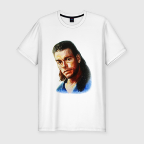 Мужская футболка хлопок Slim с принтом Жан Клод  Ван Дамм в Тюмени, 92% хлопок, 8% лайкра | приталенный силуэт, круглый вырез ворота, длина до линии бедра, короткий рукав | Тематика изображения на принте: 
