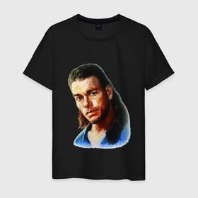 Мужская футболка хлопок с принтом Жан Клод  Ван Дамм в Петрозаводске, 100% хлопок | прямой крой, круглый вырез горловины, длина до линии бедер, слегка спущенное плечо. | 
