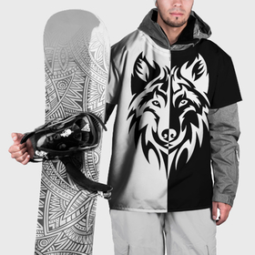 Накидка на куртку 3D с принтом Волк чёрно белый в Курске, 100% полиэстер |  | 