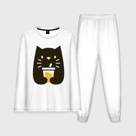 Мужская пижама с лонгсливом хлопок с принтом Котик с напитком в Тюмени,  |  | 
