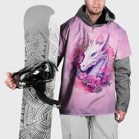Накидка на куртку 3D с принтом Дракон с цветами в акварельном стиле в Санкт-Петербурге, 100% полиэстер |  | 