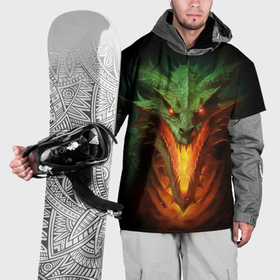 Накидка на куртку 3D с принтом Зеленый огнедышащий дракон в Санкт-Петербурге, 100% полиэстер |  | Тематика изображения на принте: 