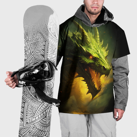 Накидка на куртку 3D с принтом Злой зеленый дракон 2024 в Санкт-Петербурге, 100% полиэстер |  | Тематика изображения на принте: 