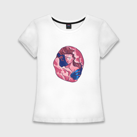 Женская футболка хлопок Slim с принтом Девушка парящая в облаках ,  |  | Тематика изображения на принте: 