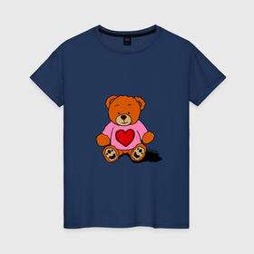 Женская футболка хлопок с принтом Плюшевый мишка с сердечком в Курске, 100% хлопок | прямой крой, круглый вырез горловины, длина до линии бедер, слегка спущенное плечо | 