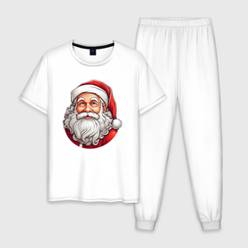 Мужская пижама хлопок с принтом Санта клаус иллюстрация стикер в Екатеринбурге, 100% хлопок | брюки и футболка прямого кроя, без карманов, на брюках мягкая резинка на поясе и по низу штанин
 | Тематика изображения на принте: 