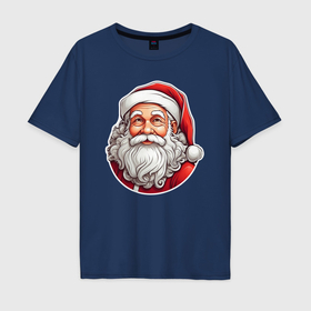 Мужская футболка хлопок Oversize с принтом Санта клаус иллюстрация стикер в Екатеринбурге, 100% хлопок | свободный крой, круглый ворот, “спинка” длиннее передней части | 