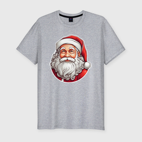 Мужская футболка хлопок Slim с принтом Санта клаус иллюстрация стикер в Екатеринбурге, 92% хлопок, 8% лайкра | приталенный силуэт, круглый вырез ворота, длина до линии бедра, короткий рукав | 