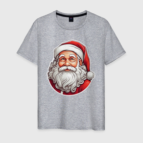 Мужская футболка хлопок с принтом Санта клаус иллюстрация стикер в Белгороде, 100% хлопок | прямой крой, круглый вырез горловины, длина до линии бедер, слегка спущенное плечо. | 