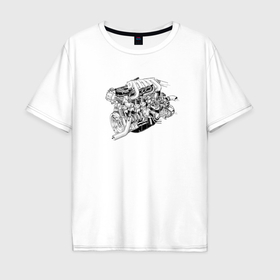 Мужская футболка хлопок Oversize с принтом Мотор чертеж в Тюмени, 100% хлопок | свободный крой, круглый ворот, “спинка” длиннее передней части | Тематика изображения на принте: 