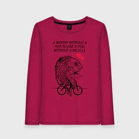 Женский лонгслив хлопок с принтом Рыбка феминиска на велосипеде в Курске, 100% хлопок |  | Тематика изображения на принте: 