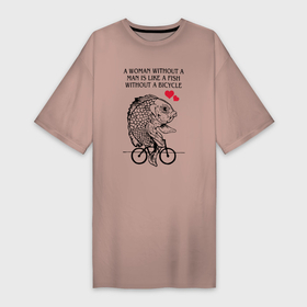 Платье-футболка хлопок с принтом Рыбка феминиска на велосипеде в Санкт-Петербурге,  |  | 