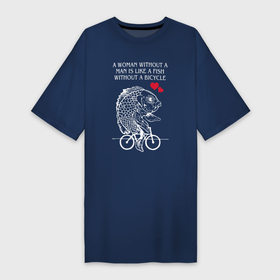 Платье-футболка хлопок с принтом Рыбка едет на велосипеде в Санкт-Петербурге,  |  | 
