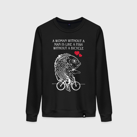 Женский свитшот хлопок с принтом Рыбка едет на велосипеде в Санкт-Петербурге, 100% хлопок | прямой крой, круглый вырез, на манжетах и по низу широкая трикотажная резинка  | 