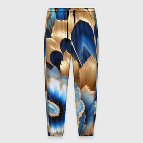 Мужские брюки 3D с принтом Королевский синий с золотом в Новосибирске, 100% полиэстер | манжеты по низу, эластичный пояс регулируется шнурком, по бокам два кармана без застежек, внутренняя часть кармана из мелкой сетки | 