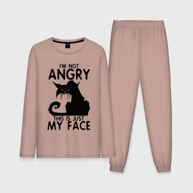 Мужская пижама с лонгсливом хлопок с принтом I am not angry  cat в Кировске,  |  | Тематика изображения на принте: 