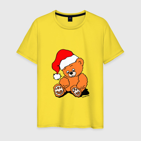Мужская футболка хлопок с принтом Плюшевый медведь в колпаке в Белгороде, 100% хлопок | прямой крой, круглый вырез горловины, длина до линии бедер, слегка спущенное плечо. | 