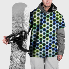 Накидка на куртку 3D с принтом Светящиеся неоновые соты   паттерн гексагонов в Курске, 100% полиэстер |  | 