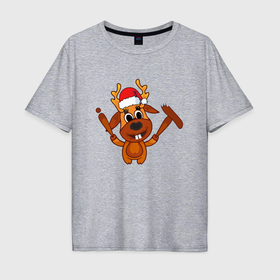 Мужская футболка хлопок Oversize с принтом Новогодний олень айтишник в Белгороде, 100% хлопок | свободный крой, круглый ворот, “спинка” длиннее передней части | 