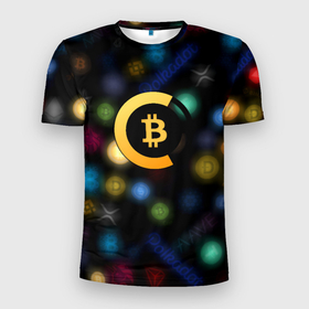 Мужская футболка 3D Slim с принтом Bitcoin logo criptomoney в Екатеринбурге, 100% полиэстер с улучшенными характеристиками | приталенный силуэт, круглая горловина, широкие плечи, сужается к линии бедра | 