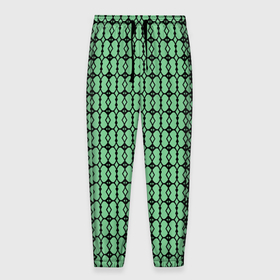 Мужские брюки 3D с принтом Чёрные узоры на зелёном в Тюмени, 100% полиэстер | манжеты по низу, эластичный пояс регулируется шнурком, по бокам два кармана без застежек, внутренняя часть кармана из мелкой сетки | Тематика изображения на принте: 