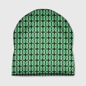 Шапка 3D с принтом Чёрные узоры на зелёном в Тюмени, 100% полиэстер | универсальный размер, печать по всей поверхности изделия | Тематика изображения на принте: 