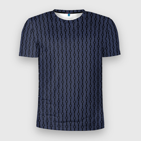 Мужская футболка 3D Slim с принтом Чёрный узор на серо синем в Белгороде, 100% полиэстер с улучшенными характеристиками | приталенный силуэт, круглая горловина, широкие плечи, сужается к линии бедра | 