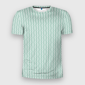 Мужская футболка 3D Slim с принтом Белый узор на бледно зелёном в Тюмени, 100% полиэстер с улучшенными характеристиками | приталенный силуэт, круглая горловина, широкие плечи, сужается к линии бедра | 