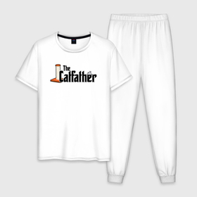 Мужская пижама хлопок с принтом Catfather в Петрозаводске, 100% хлопок | брюки и футболка прямого кроя, без карманов, на брюках мягкая резинка на поясе и по низу штанин
 | 