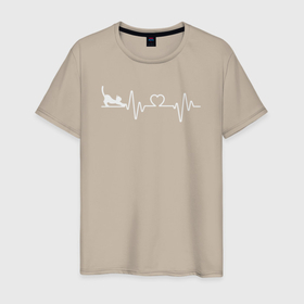 Мужская футболка хлопок с принтом Пульс котика в Тюмени, 100% хлопок | прямой крой, круглый вырез горловины, длина до линии бедер, слегка спущенное плечо. | 
