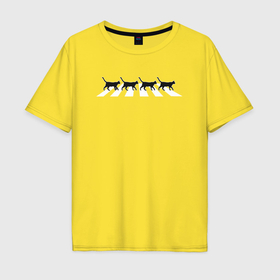 Мужская футболка хлопок Oversize с принтом Abbey road cats в Екатеринбурге, 100% хлопок | свободный крой, круглый ворот, “спинка” длиннее передней части | 