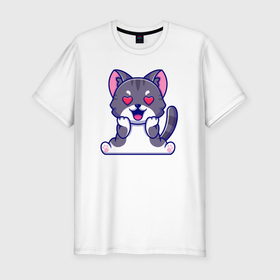Мужская футболка хлопок Slim с принтом Влюблённый котёнок в Курске, 92% хлопок, 8% лайкра | приталенный силуэт, круглый вырез ворота, длина до линии бедра, короткий рукав | 