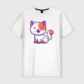 Мужская футболка хлопок Slim с принтом Довольный котик в Курске, 92% хлопок, 8% лайкра | приталенный силуэт, круглый вырез ворота, длина до линии бедра, короткий рукав | 