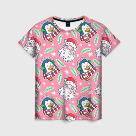 Женская футболка 3D с принтом Персонажи новогодние в Кировске, 100% полиэфир ( синтетическое хлопкоподобное полотно) | прямой крой, круглый вырез горловины, длина до линии бедер | 