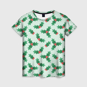 Женская футболка 3D с принтом Рождественская омела в Екатеринбурге, 100% полиэфир ( синтетическое хлопкоподобное полотно) | прямой крой, круглый вырез горловины, длина до линии бедер | 